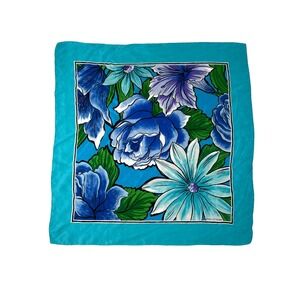 Adrienne Vittadini Square Silk Scarf Aqua Blue Floral Feminine